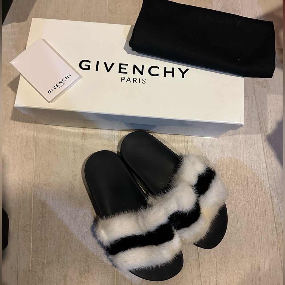 Givenchy Mink Black And White Slides Size 38 - image 1